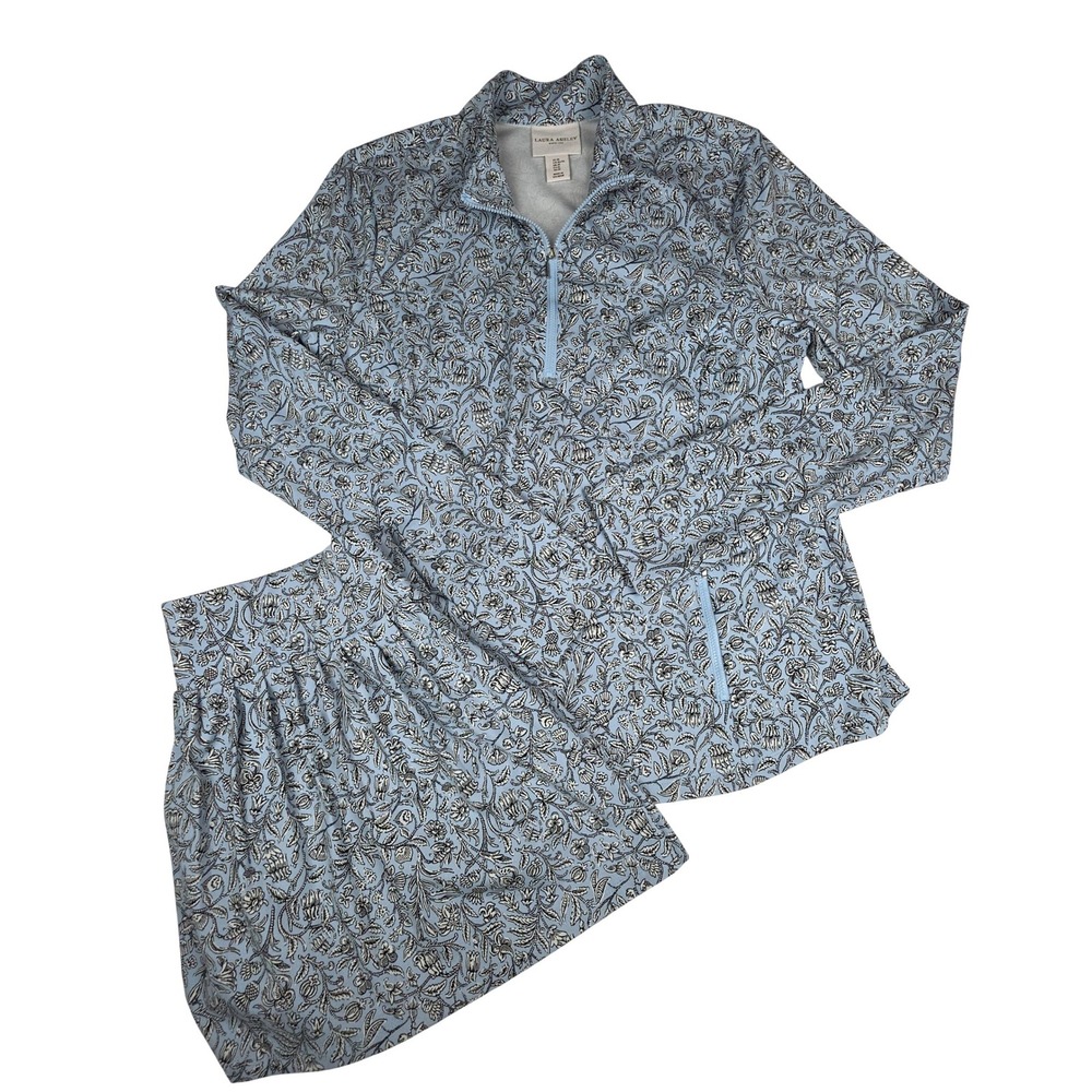Laura Ashley Pullover & Skort Set Women XL Tennis Golf 34Blue Floral Activewear